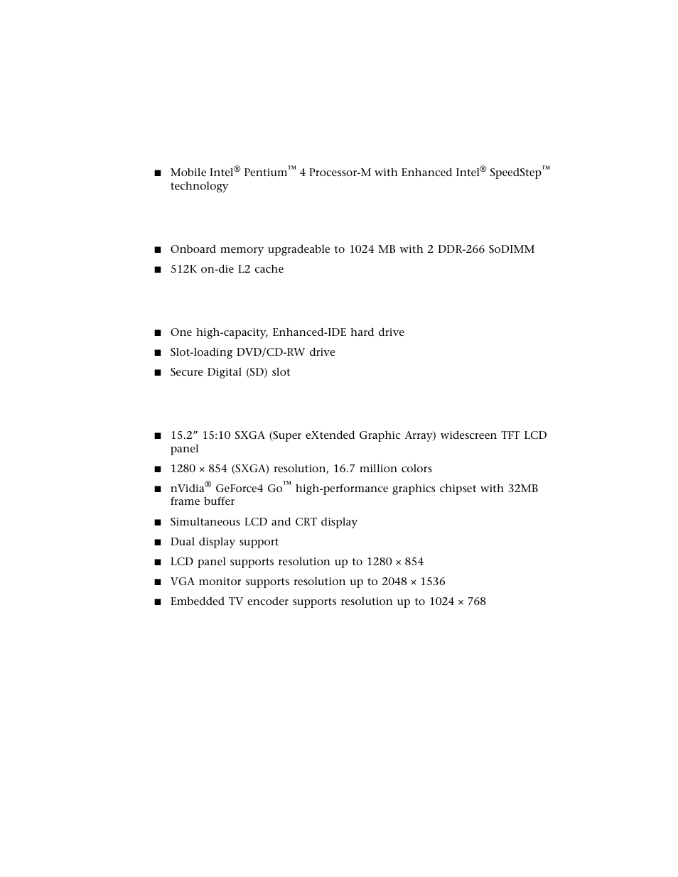 Microprocessor, Memory, Data storage | Display and video | Gateway M500 User Manual | Page 98 / 119