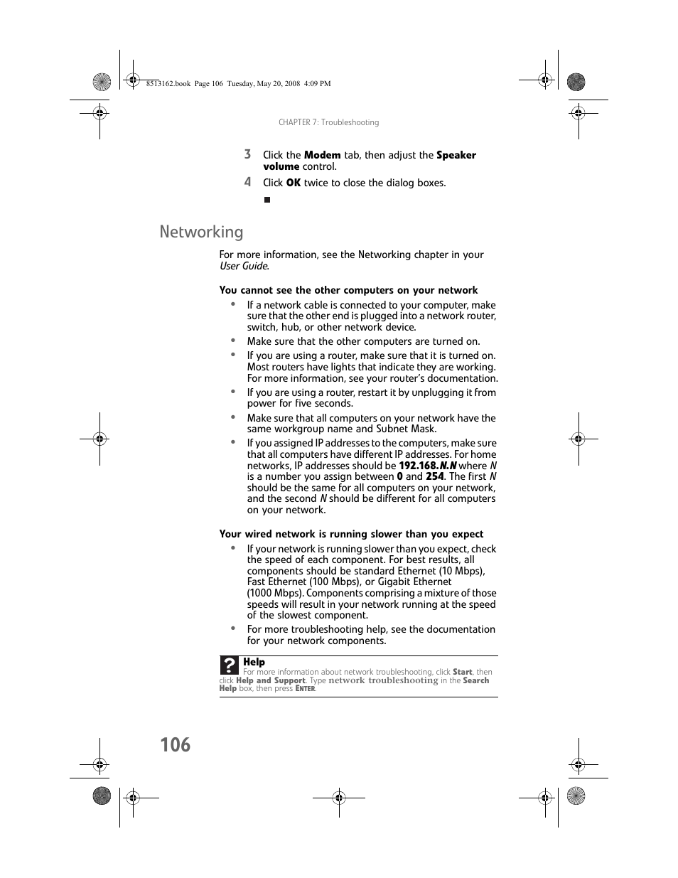 Networking, You cannot see the other computers on your network, Networking” on | Gateway FX542X User Manual | Page 112 / 154