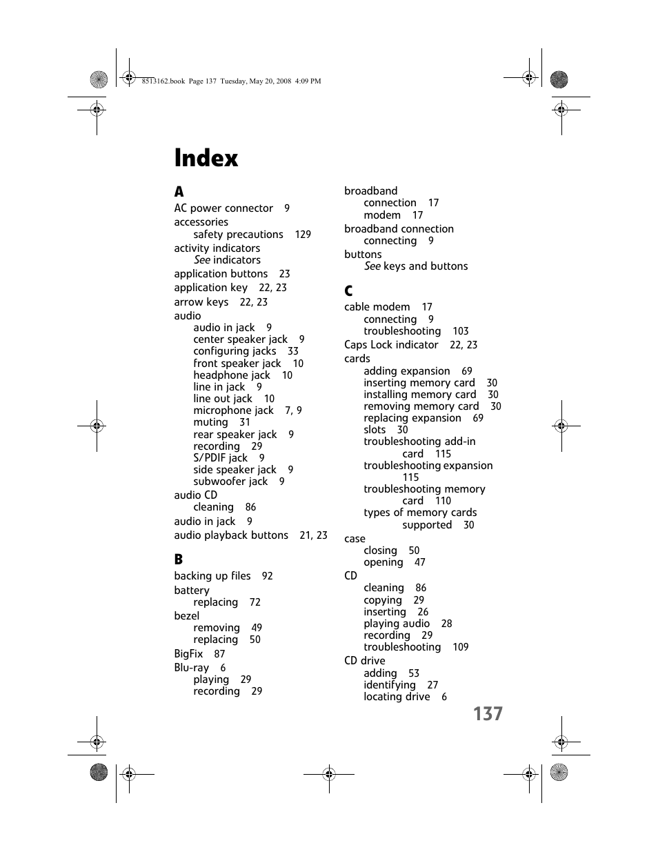 Index | Gateway FX542X User Manual | Page 143 / 154