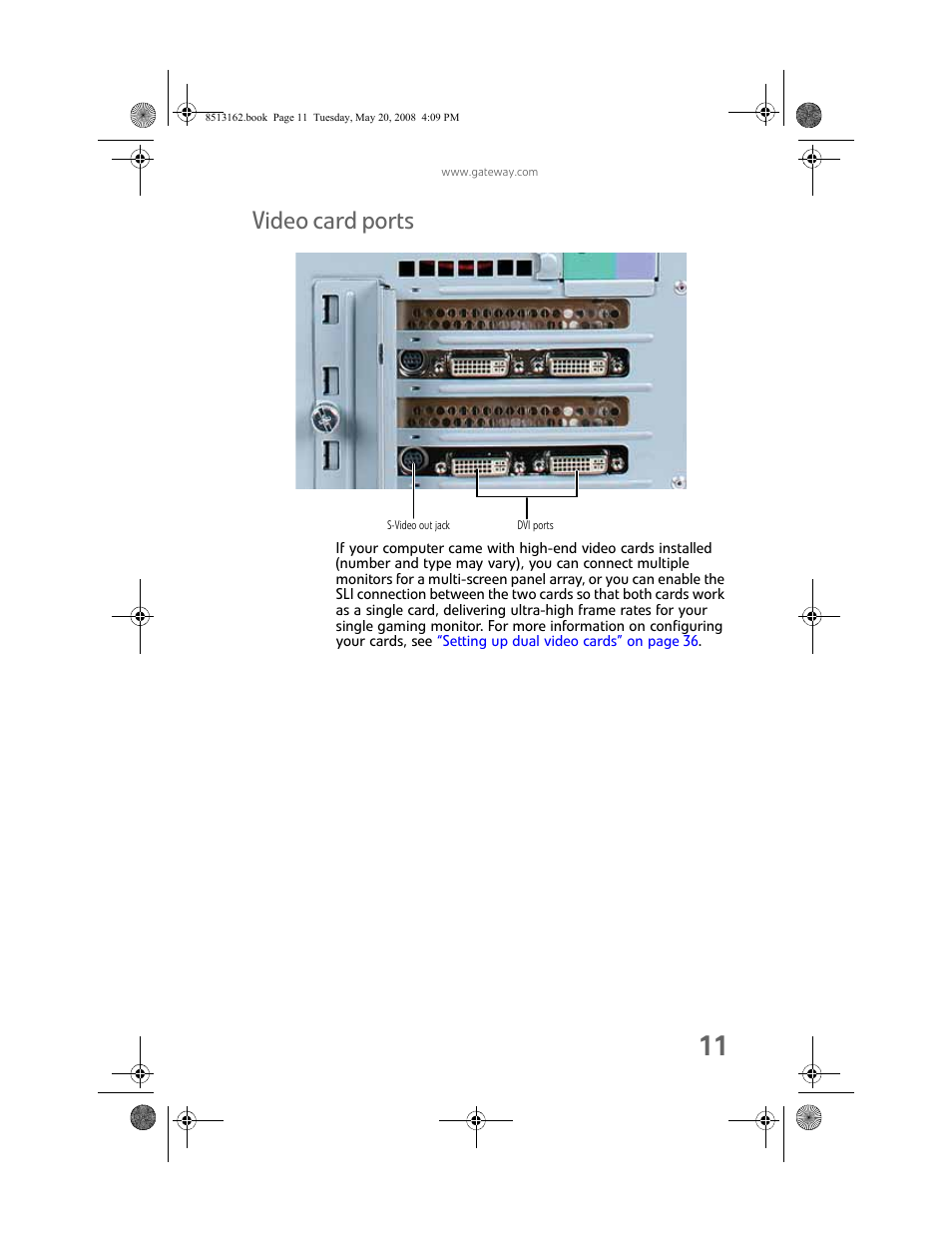 Video card ports | Gateway FX542X User Manual | Page 17 / 154