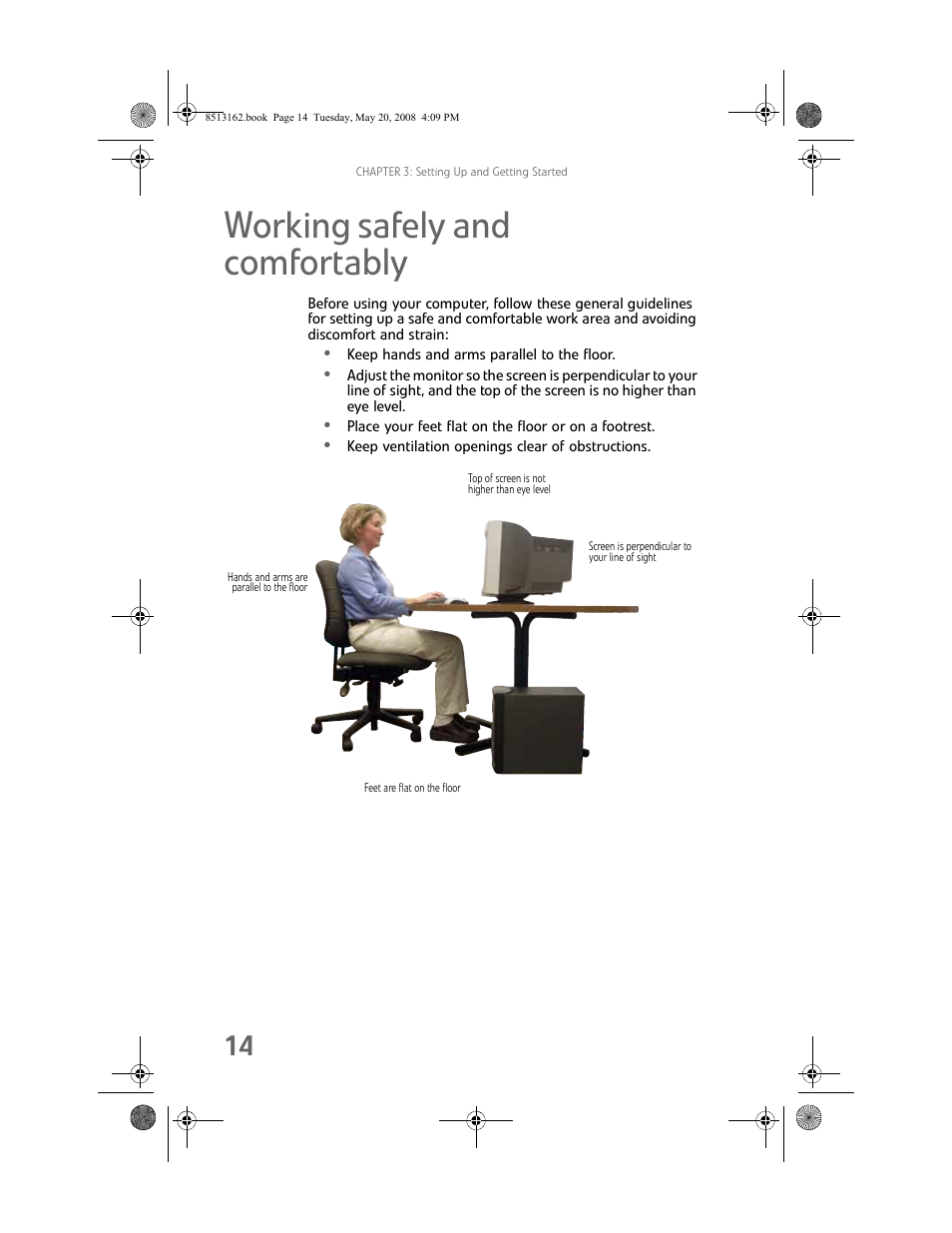 Working safely and comfortably | Gateway FX542X User Manual | Page 20 / 154