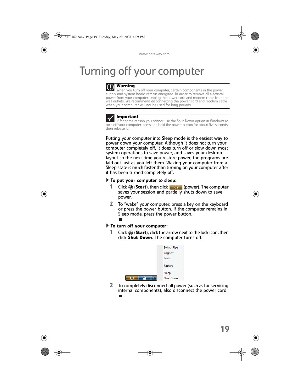 Turning off your computer, To put your computer to sleep, To turn off your computer | Gateway FX542X User Manual | Page 25 / 154