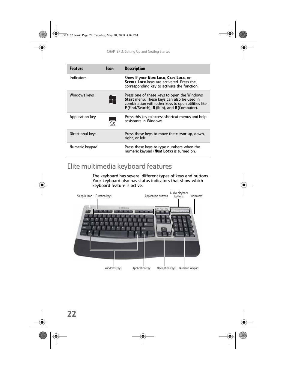 Elite multimedia keyboard features | Gateway FX542X User Manual | Page 28 / 154