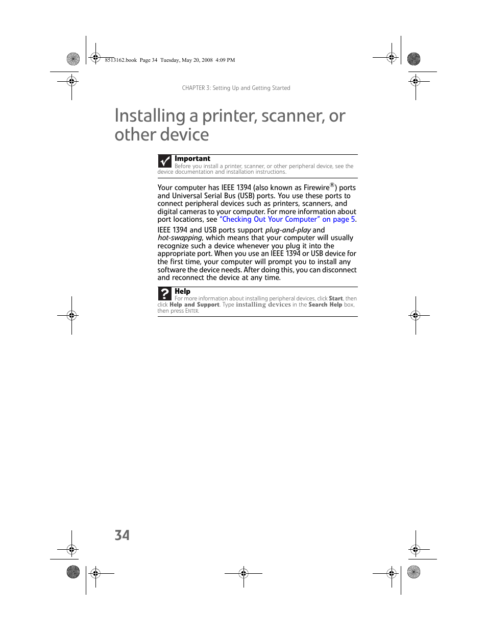 Installing a printer, scanner, or other device, Installing a printer, scanner, or other, Installing a printer, scanner | Installing a printer | Gateway FX542X User Manual | Page 40 / 154