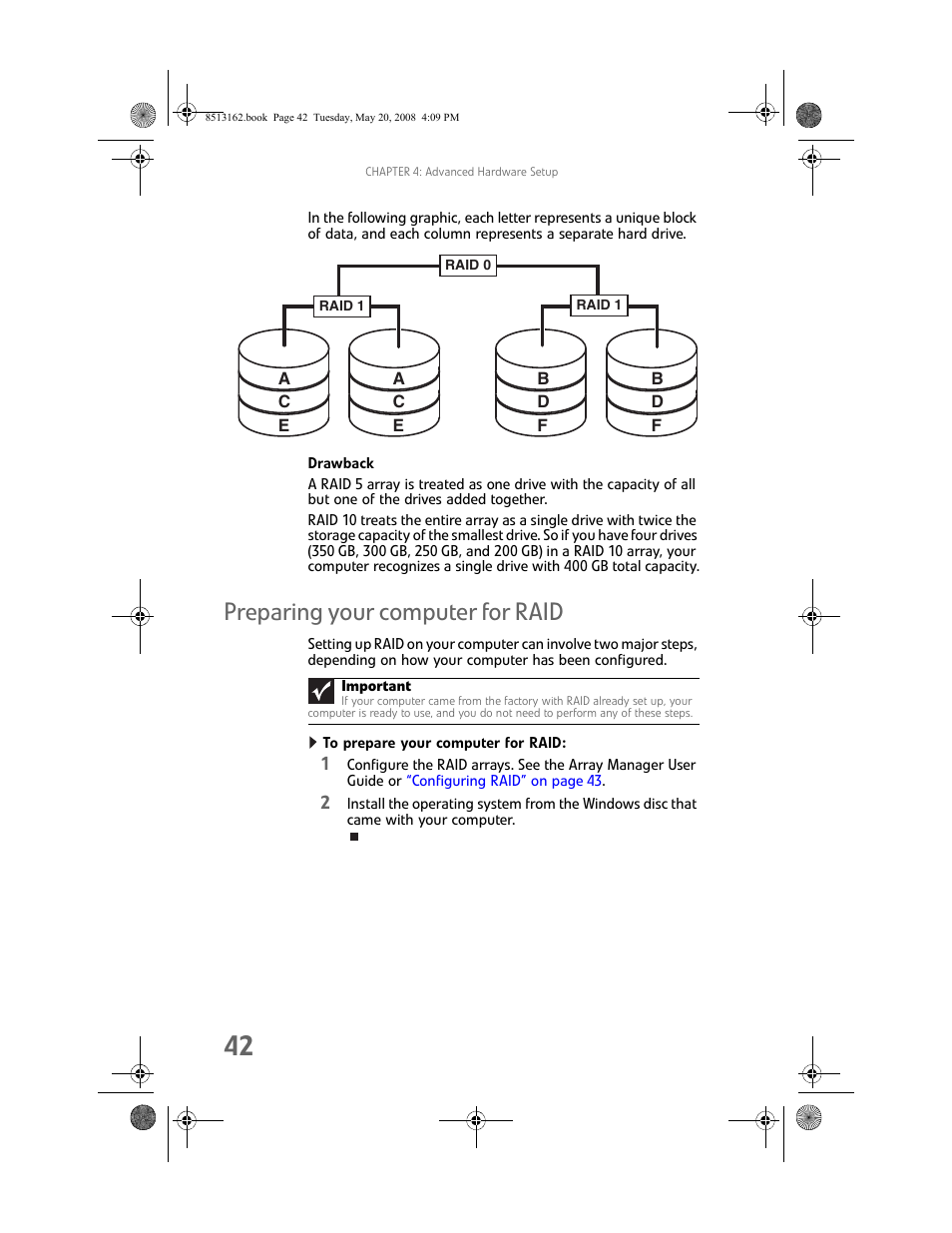 Drawback, Preparing your computer for raid, To prepare your computer for raid | Gateway FX542X User Manual | Page 48 / 154