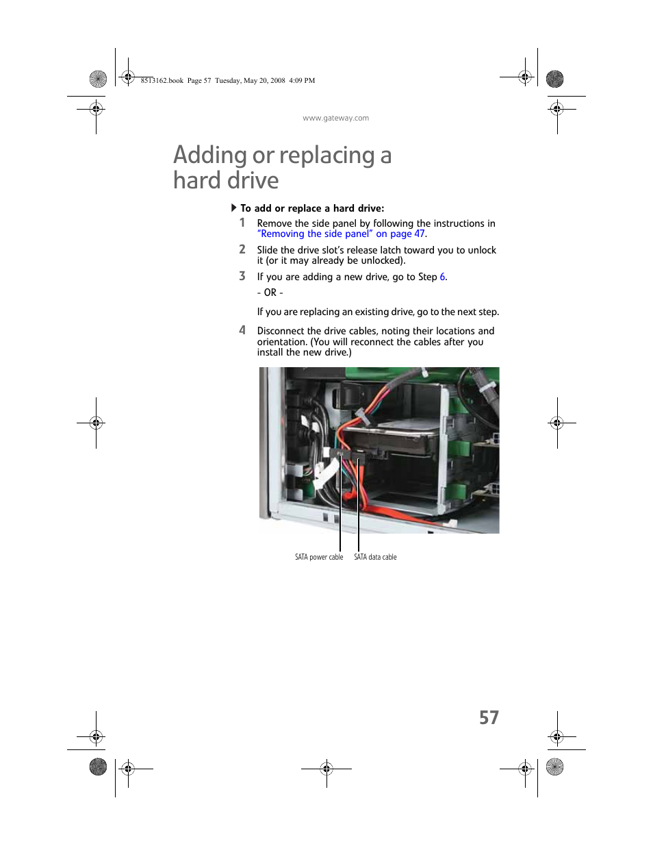 Adding or replacing a hard drive, To add or replace a hard drive | Gateway FX542X User Manual | Page 63 / 154