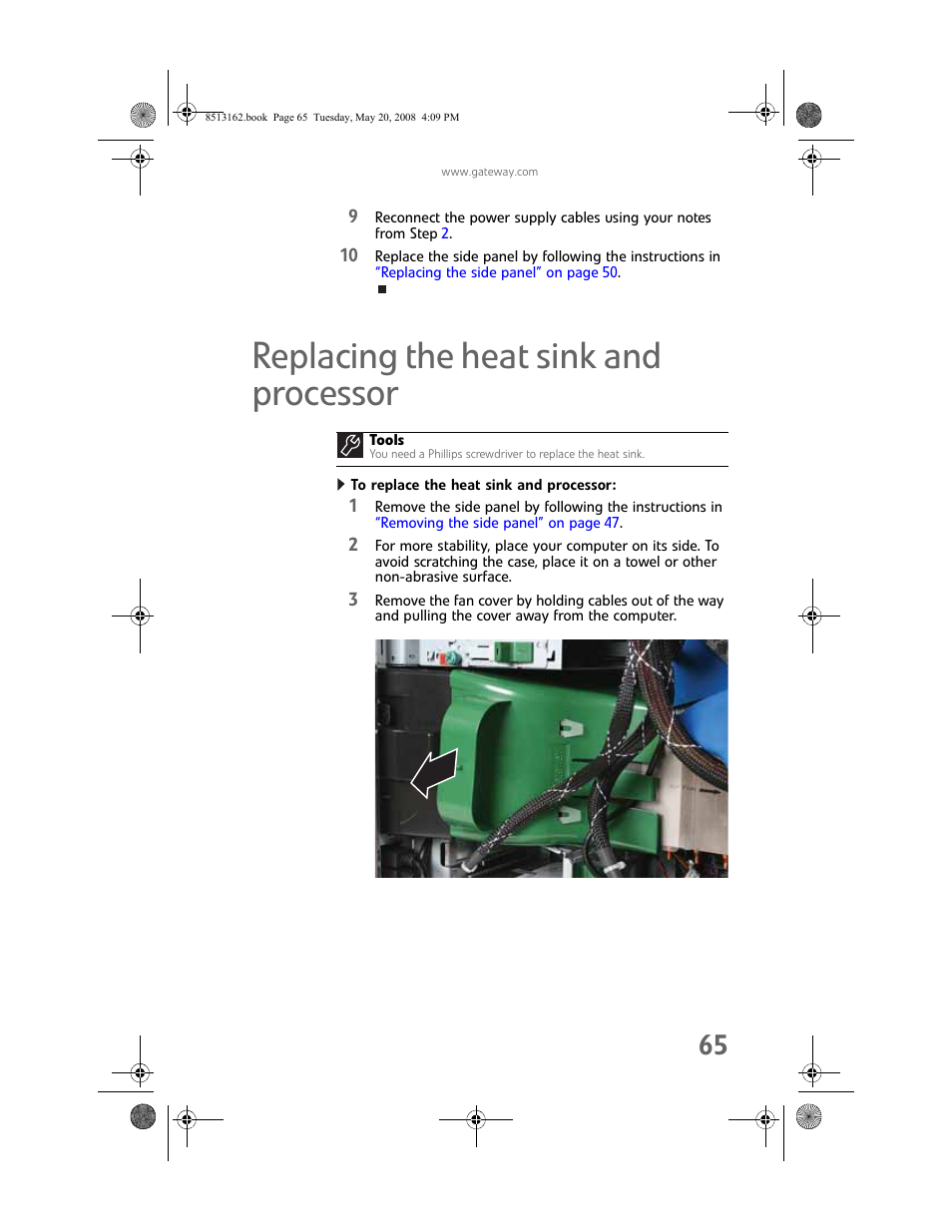 Replacing the heat sink and processor, To replace the heat sink and processor | Gateway FX542X User Manual | Page 71 / 154