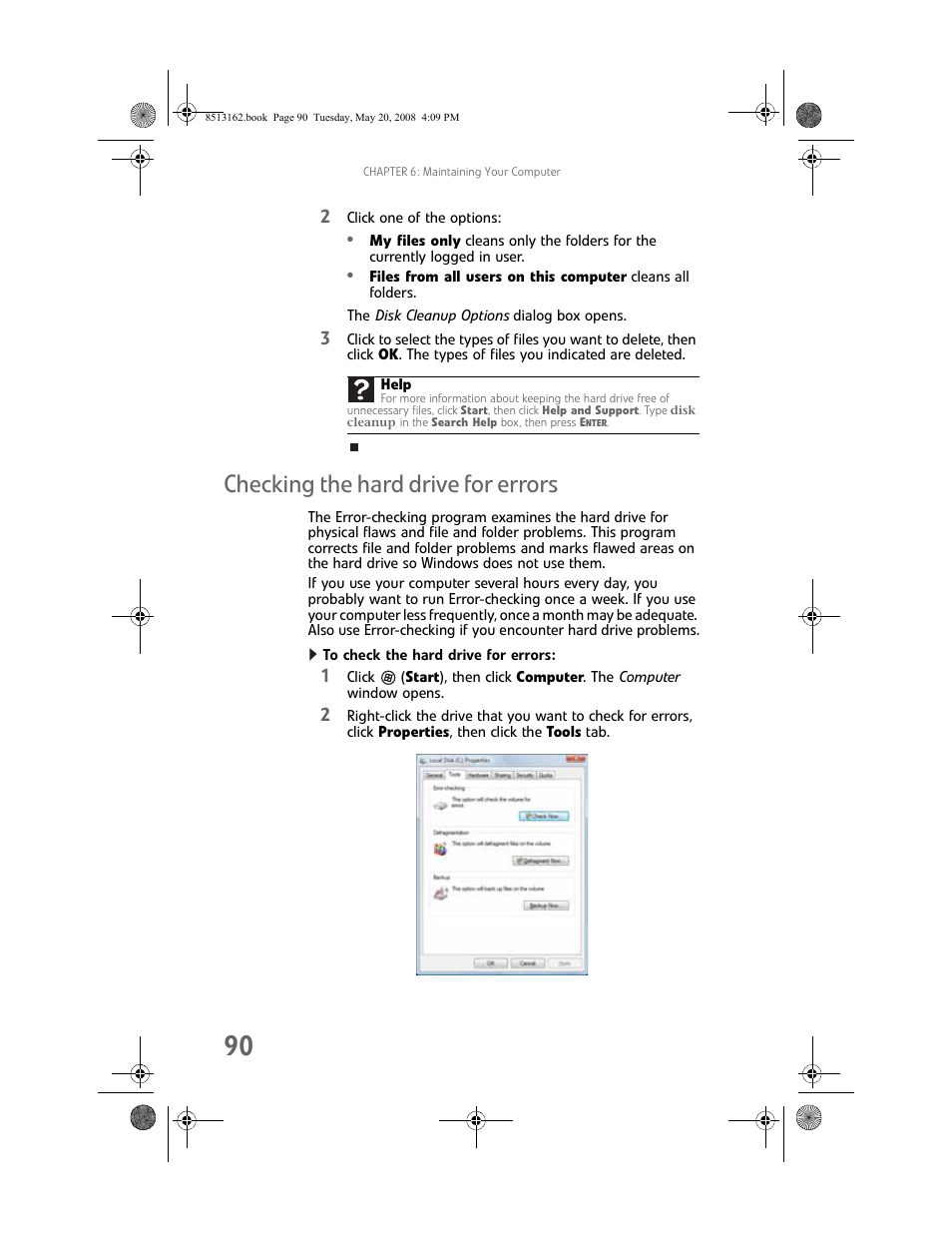 Checking the hard drive for errors, To check the hard drive for errors | Gateway FX542X User Manual | Page 96 / 154