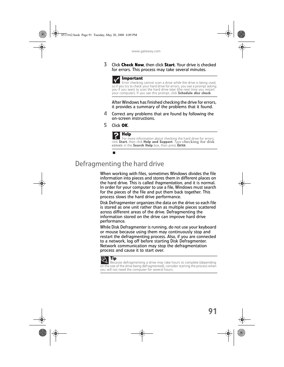 Defragmenting the hard drive | Gateway FX542X User Manual | Page 97 / 154