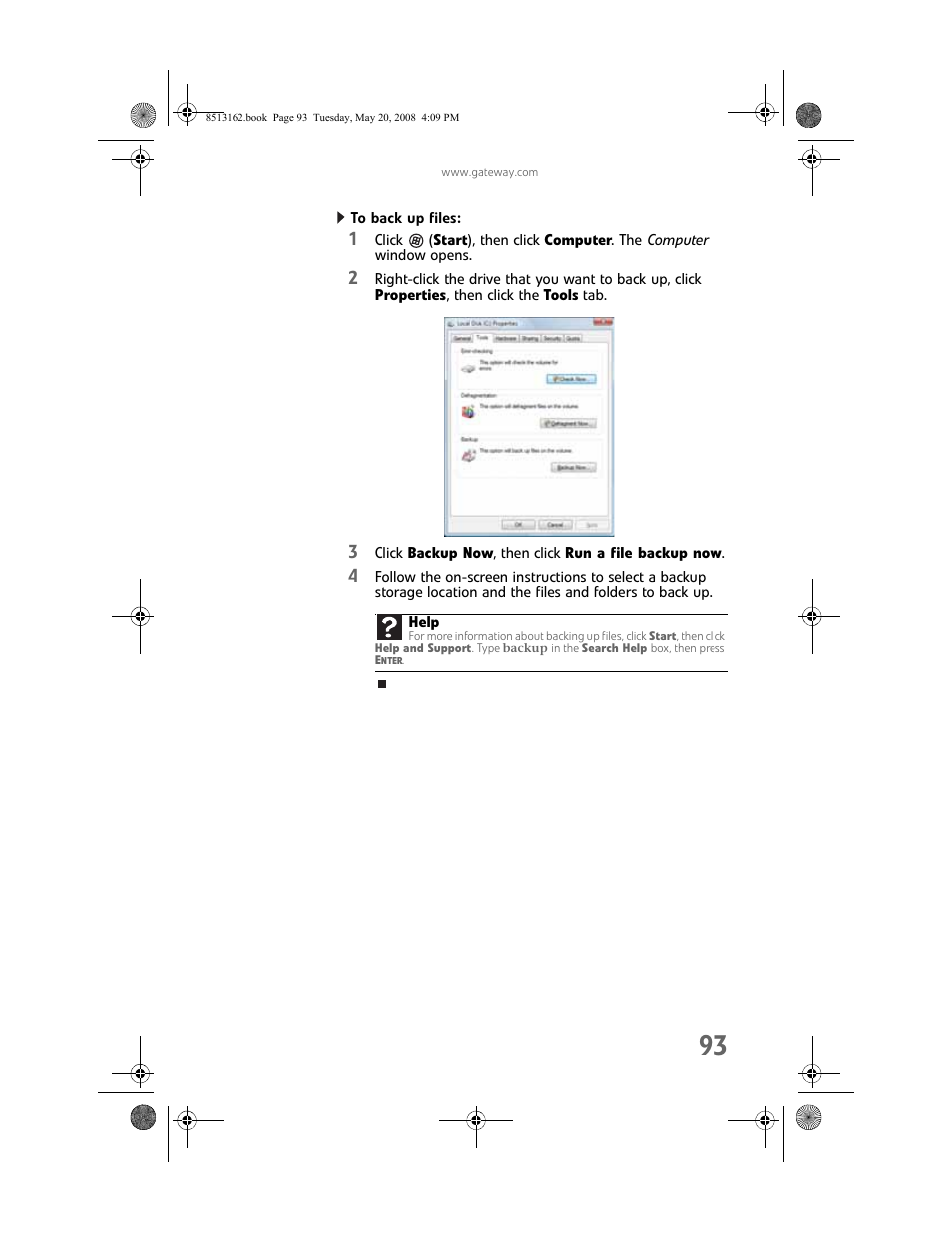 To back up files | Gateway FX542X User Manual | Page 99 / 154