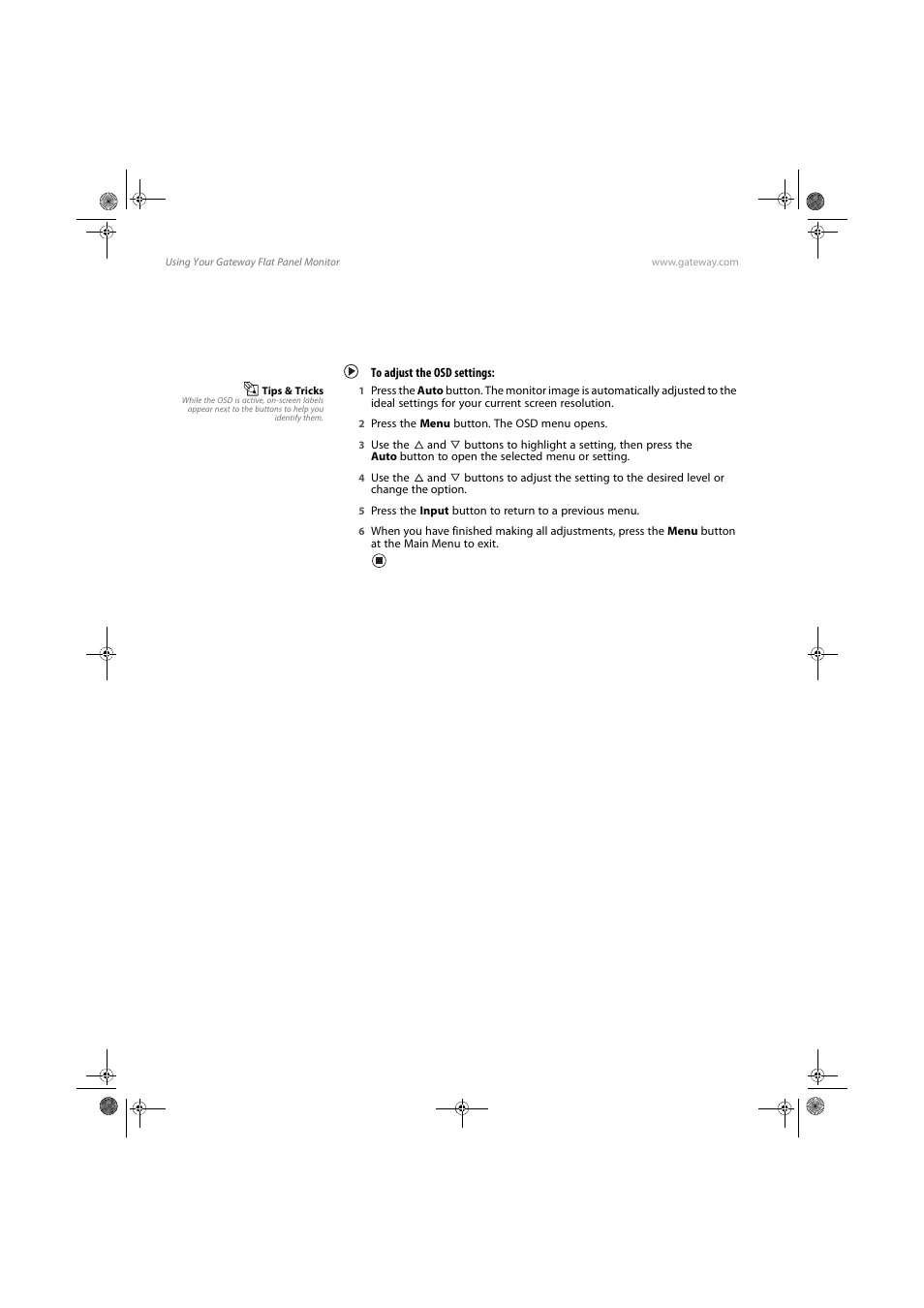 On-screen display options, Adjusting osd settings, To adjust the osd settings | Gateway FPD1985 User Manual | Page 14 / 34