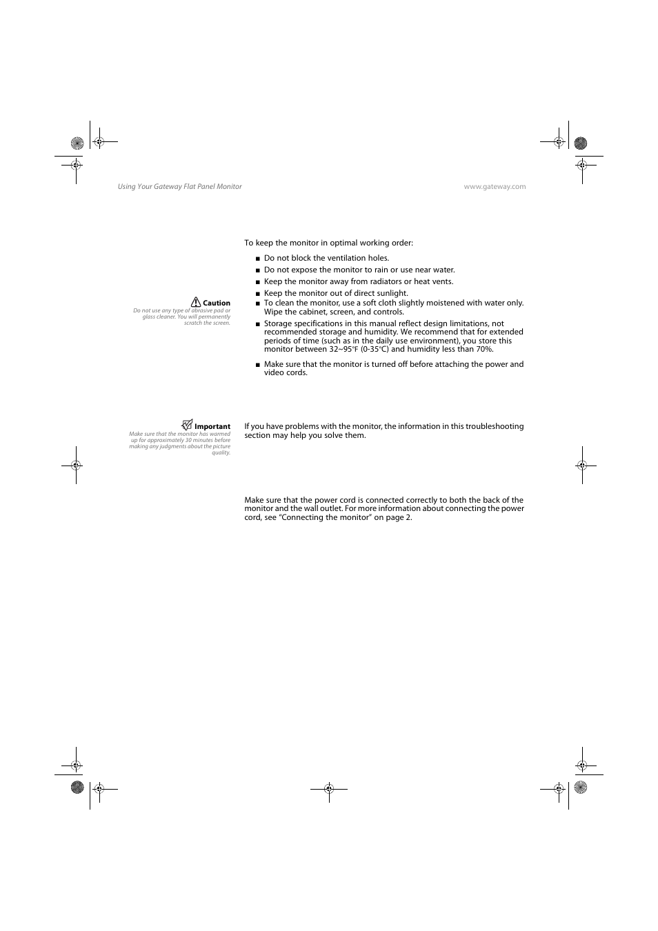 Maintenance, Troubleshooting, No power | Maintenance troubleshooting | Gateway FPD1985 User Manual | Page 22 / 34