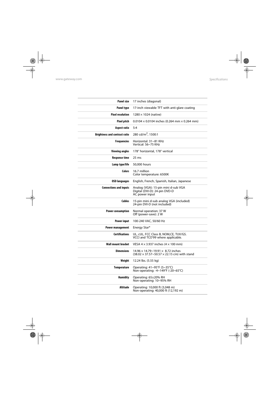 Inch monitor | Gateway FPD1985 User Manual | Page 25 / 34