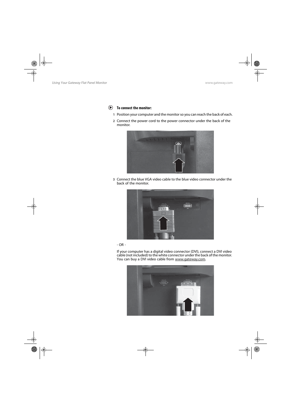 Connecting the monitor, To connect the monitor | Gateway FPD1985 User Manual | Page 6 / 34