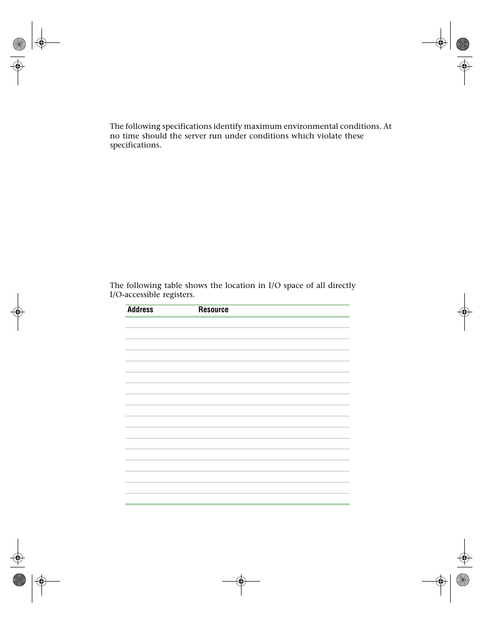 Environmental specifications, System i/o addresses, Environmental specifications system i/o addresses | Gateway 7250R User Manual | Page 123 / 135