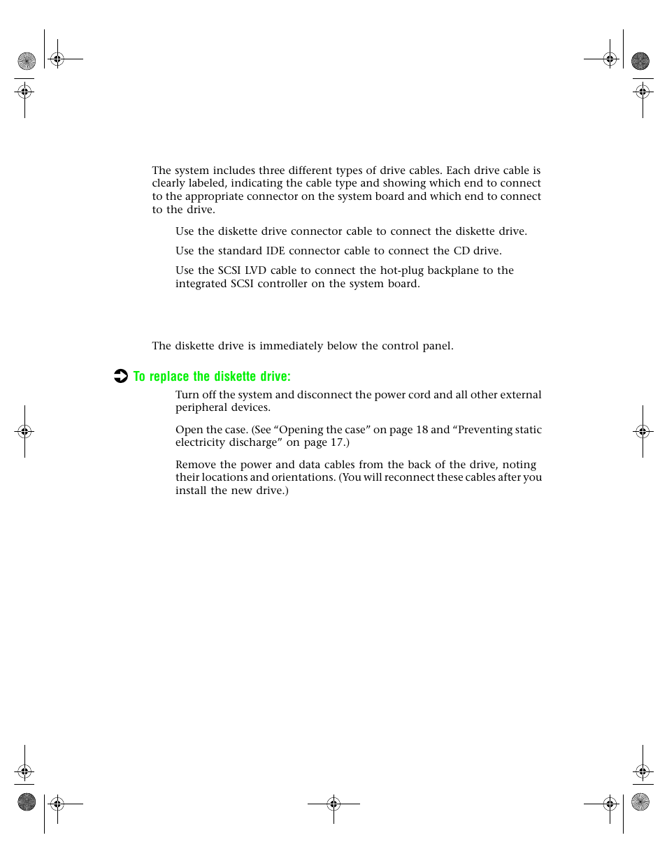 Drive cabling information, Replacing the diskette drive | Gateway 7250R User Manual | Page 31 / 135