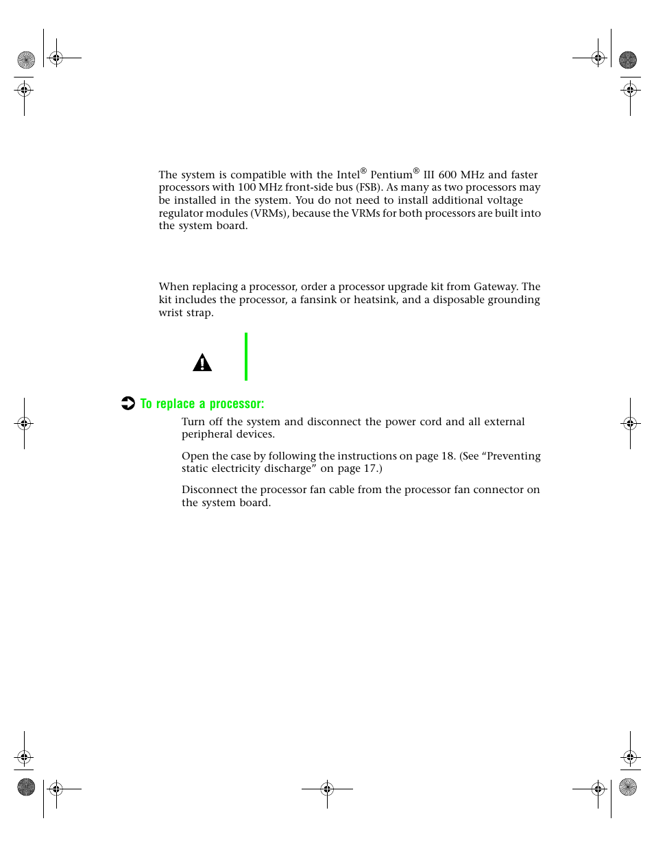 Processors, Replacing a processor | Gateway 7250R User Manual | Page 44 / 135