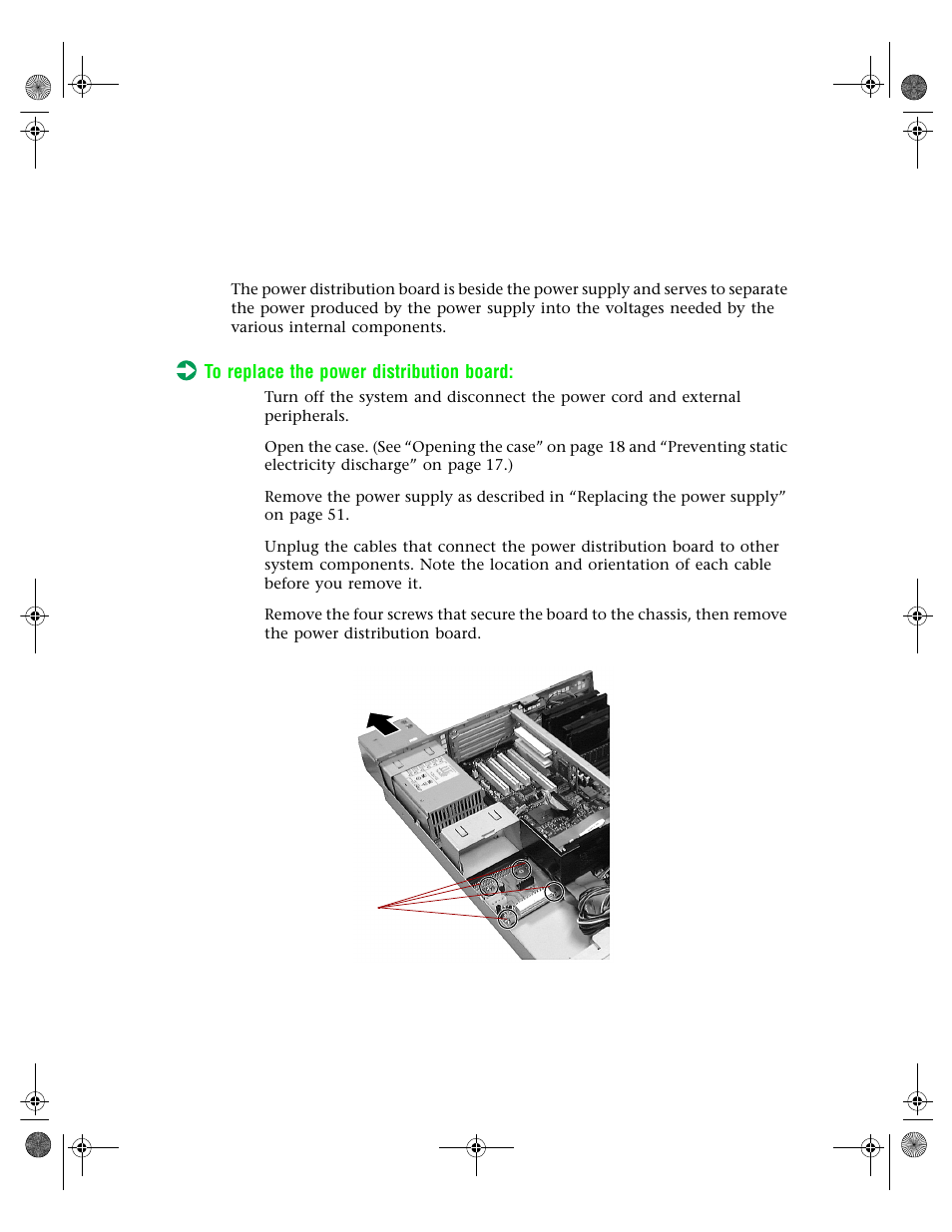 Replacing the power distribution board | Gateway 7250R User Manual | Page 60 / 135