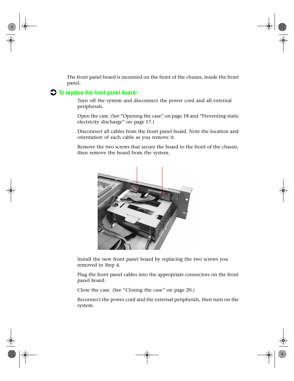 Replacing the front panel board | Gateway 7250R User Manual | Page 63 / 135