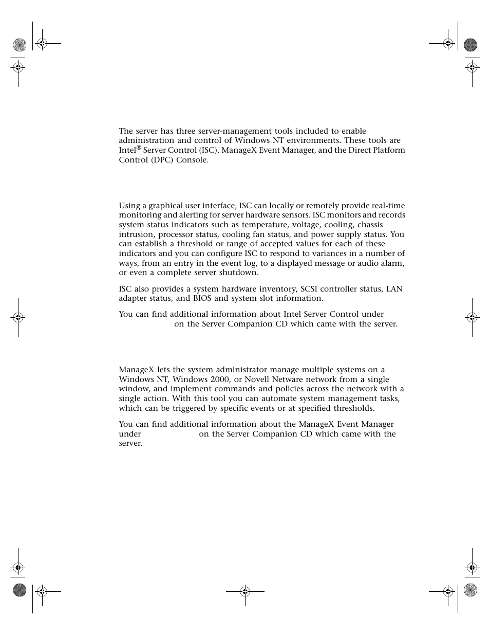 System administration and control, Intel server control (isc), Managex event manager | Gateway 7250R User Manual | Page 88 / 135