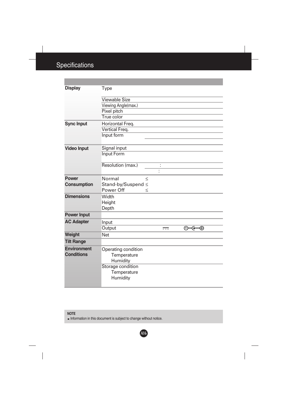 Specifications | Gateway FPD2200 User Manual | Page 18 / 18