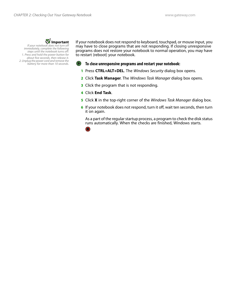 Restarting (rebooting) your notebook | Gateway and 6000 Series User Manual | Page 20 / 66