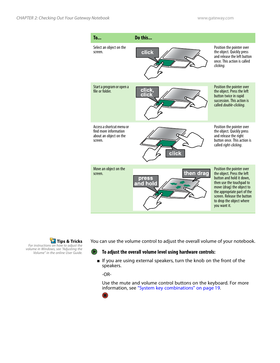 Adjusting the volume, Adjusting the volume” on | Gateway and 6000 Series User Manual | Page 26 / 66