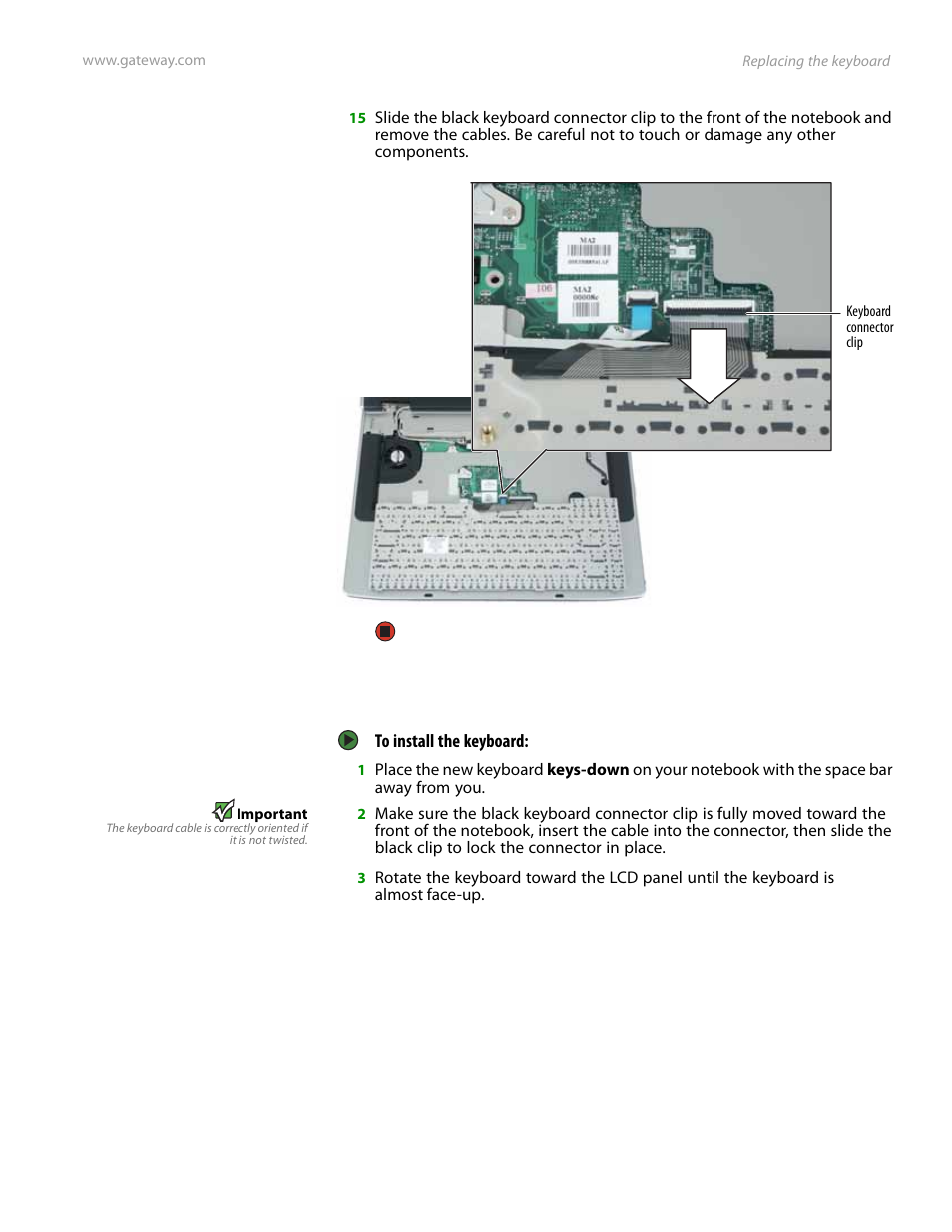 Installing the keyboard | Gateway and 6000 Series User Manual | Page 47 / 66