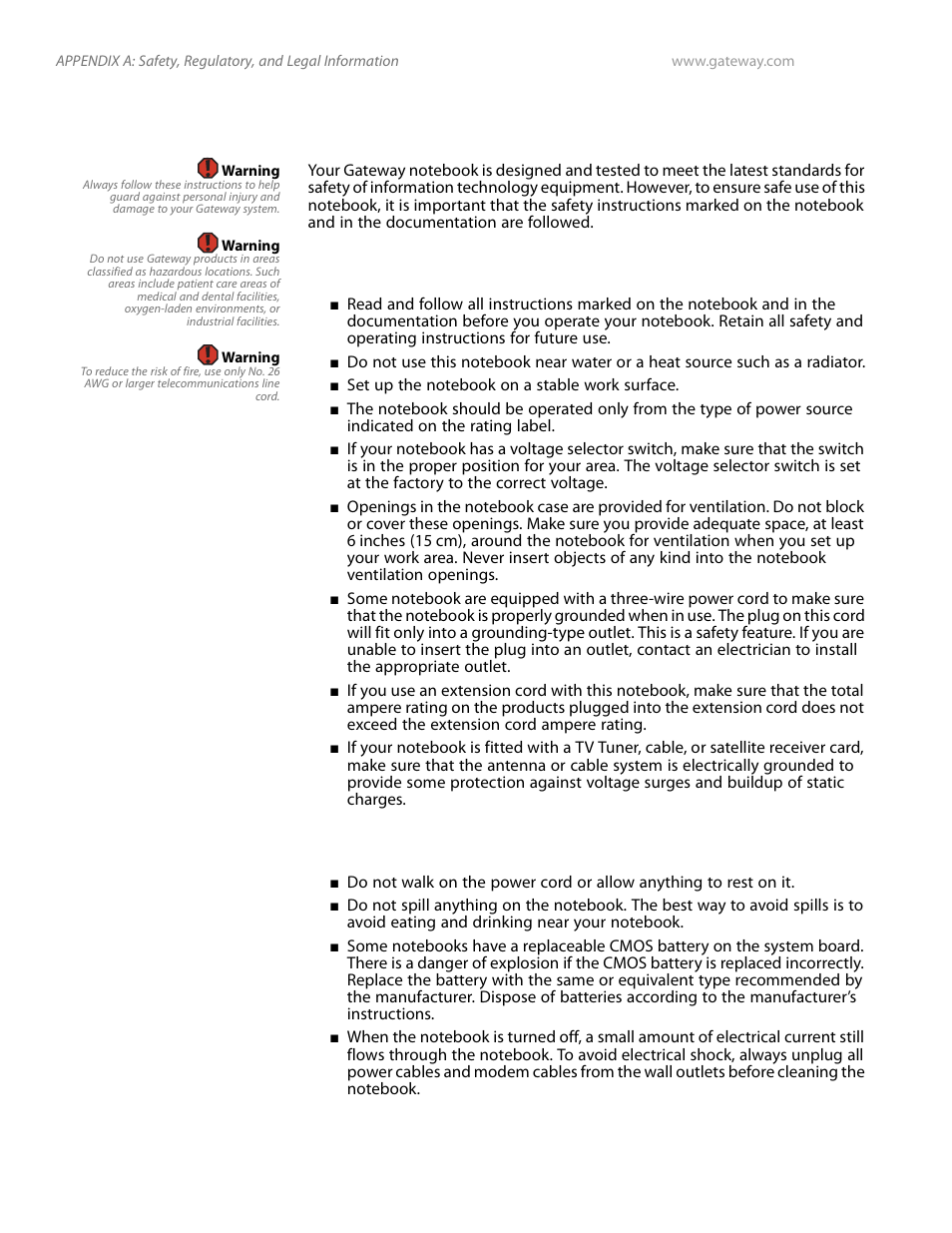 Important safety information, Setting up your system, Care during use | Gateway and 6000 Series User Manual | Page 50 / 66