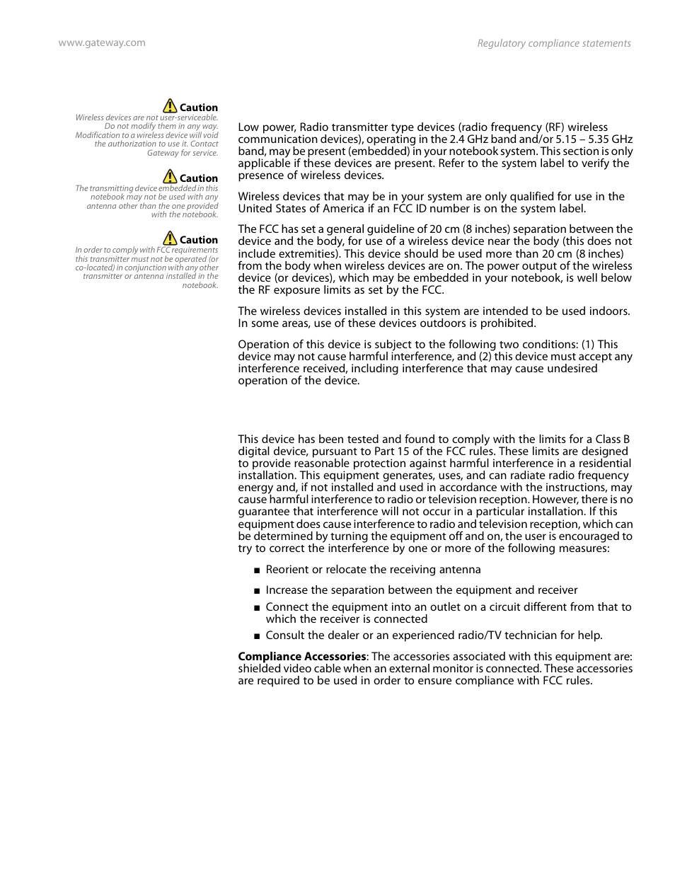 United states of america, Unintentional emitter per fcc part15 | Gateway and 6000 Series User Manual | Page 53 / 66