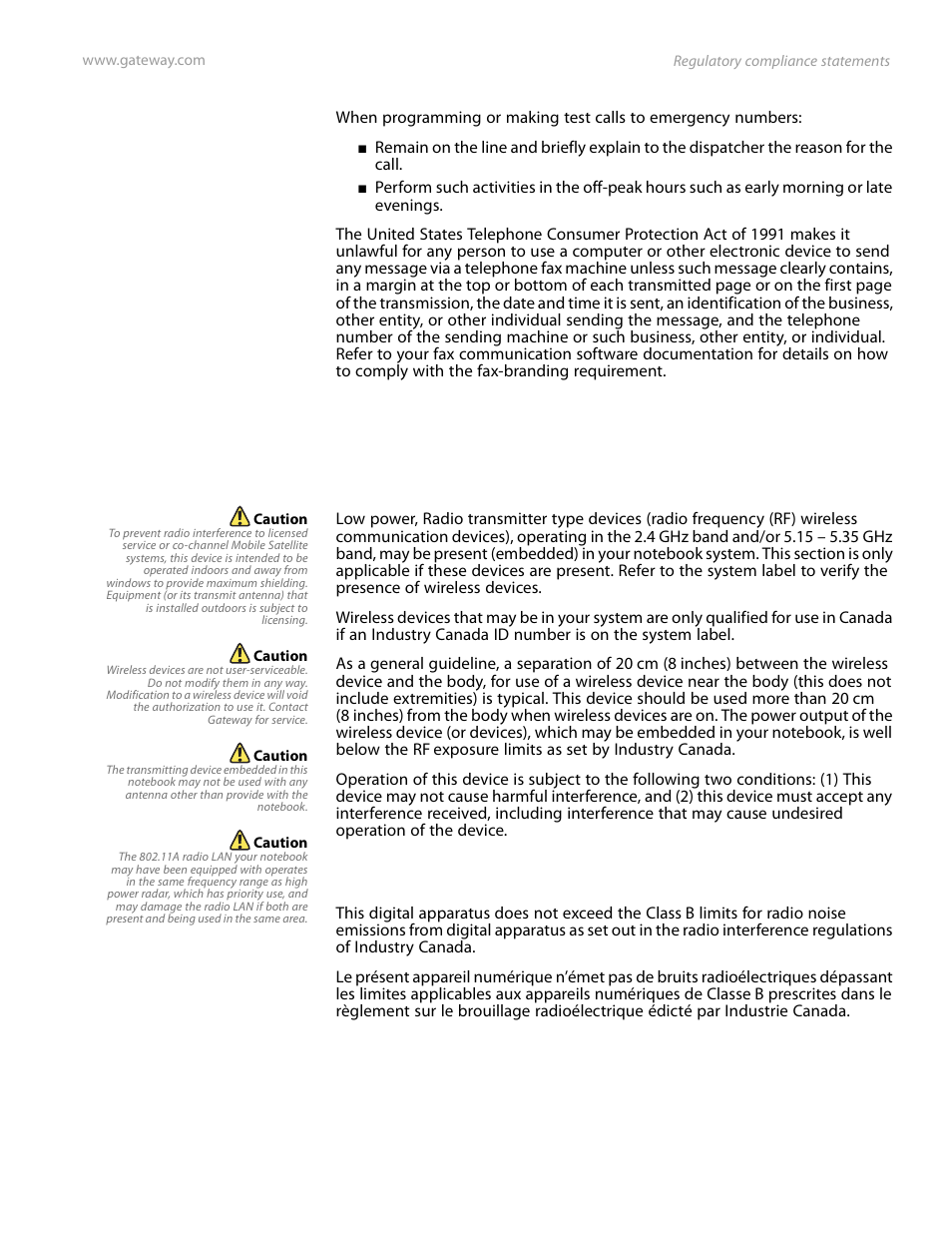 Canada, Unintentional emitter per ices-003 | Gateway and 6000 Series User Manual | Page 55 / 66