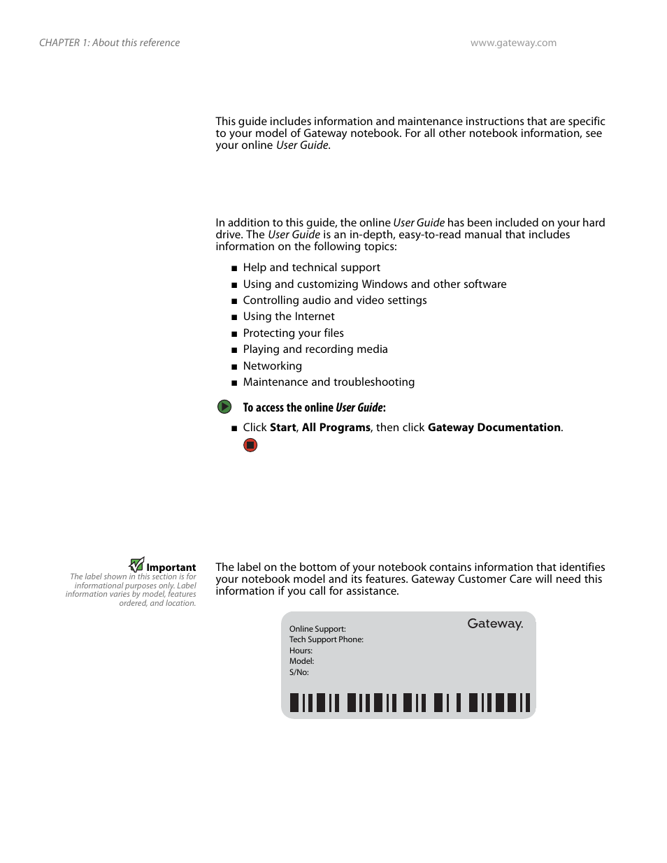About this guide, Accessing the online user guide, Gateway contact information | Gateway model and serial number | Gateway and 6000 Series User Manual | Page 6 / 66