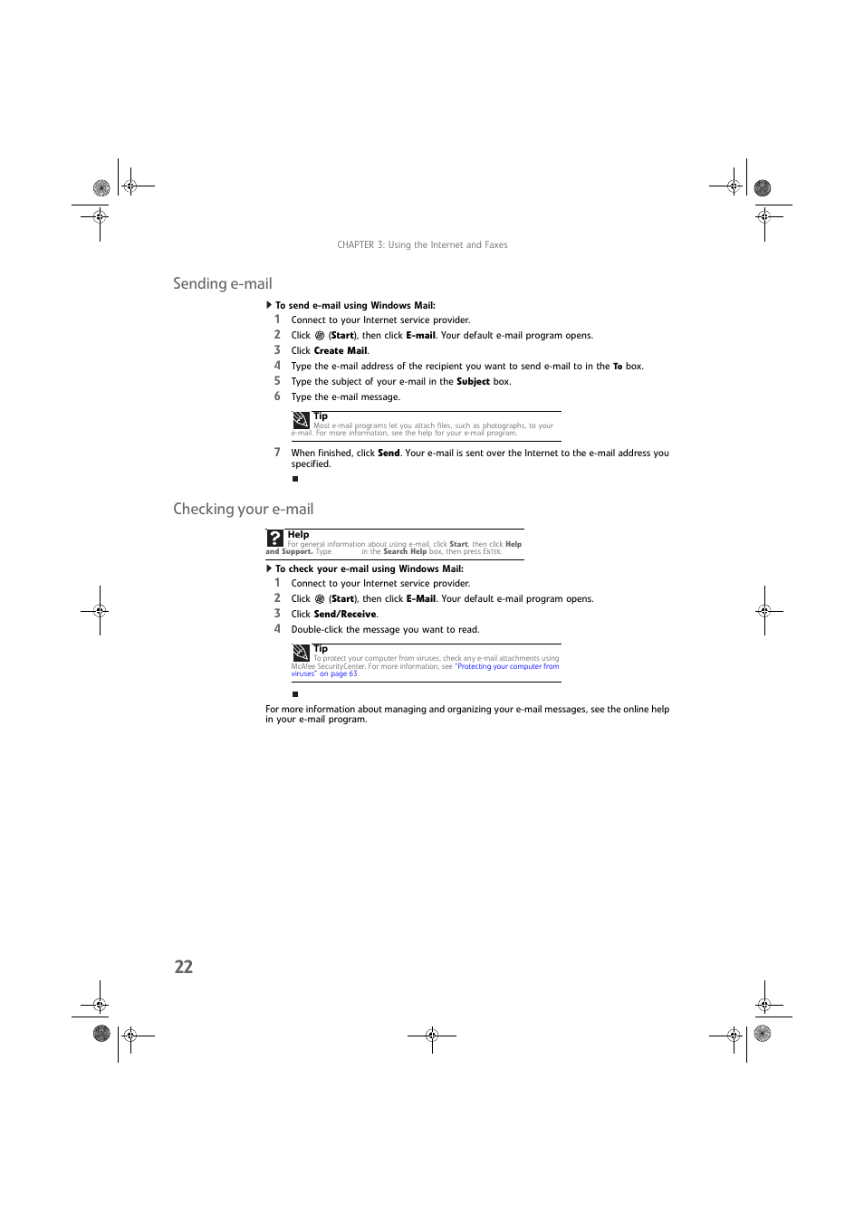 Sending e-mail, To send e-mail using windows mail, Checking your e-mail | To check your e-mail using windows mail, Sending e-mail checking your e-mail | Gateway DX430X User Manual | Page 28 / 96