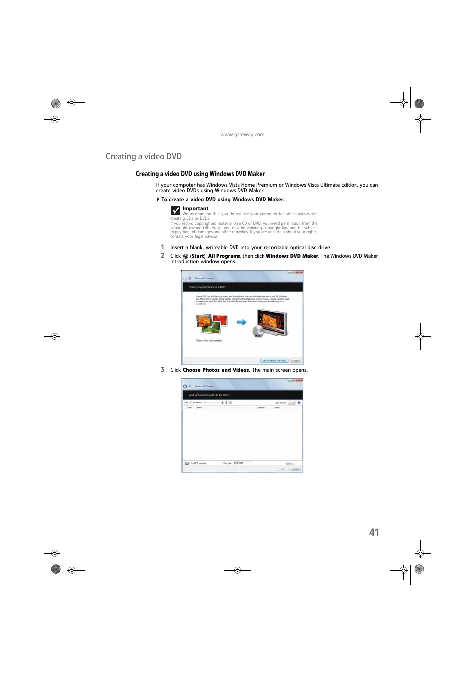 Creating a video dvd, Creating a video dvd using windows dvd maker, To create a video dvd using windows dvd maker | Gateway DX430X User Manual | Page 47 / 96