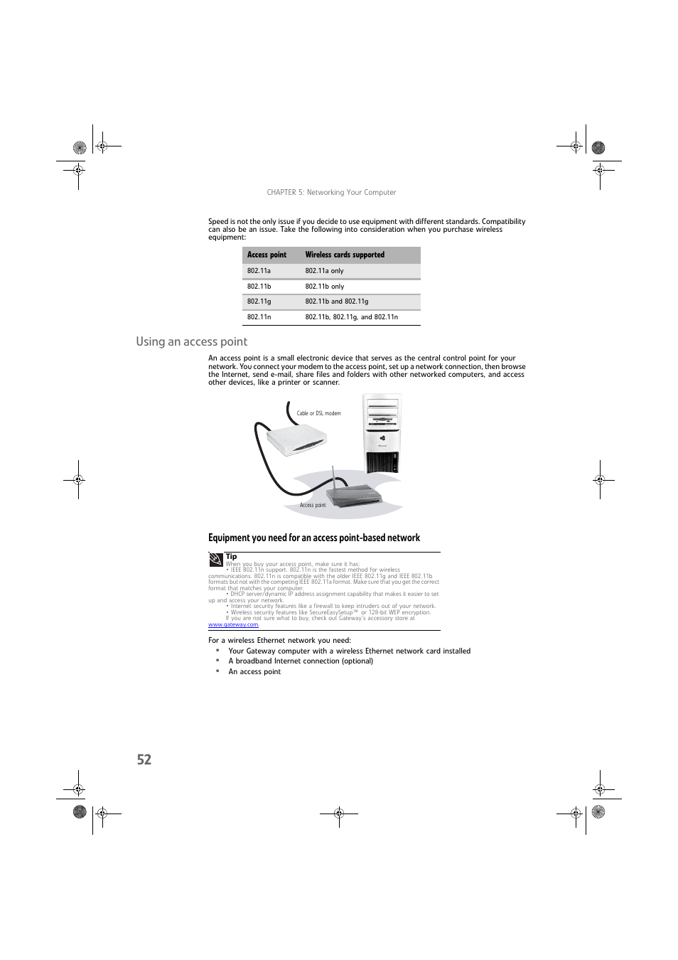 Using an access point | Gateway DX430X User Manual | Page 58 / 96