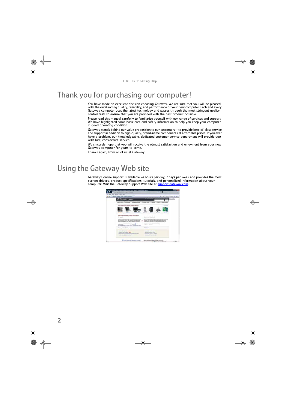 Thank you for purchasing our computer, Using the gateway web site | Gateway DX430X User Manual | Page 8 / 96