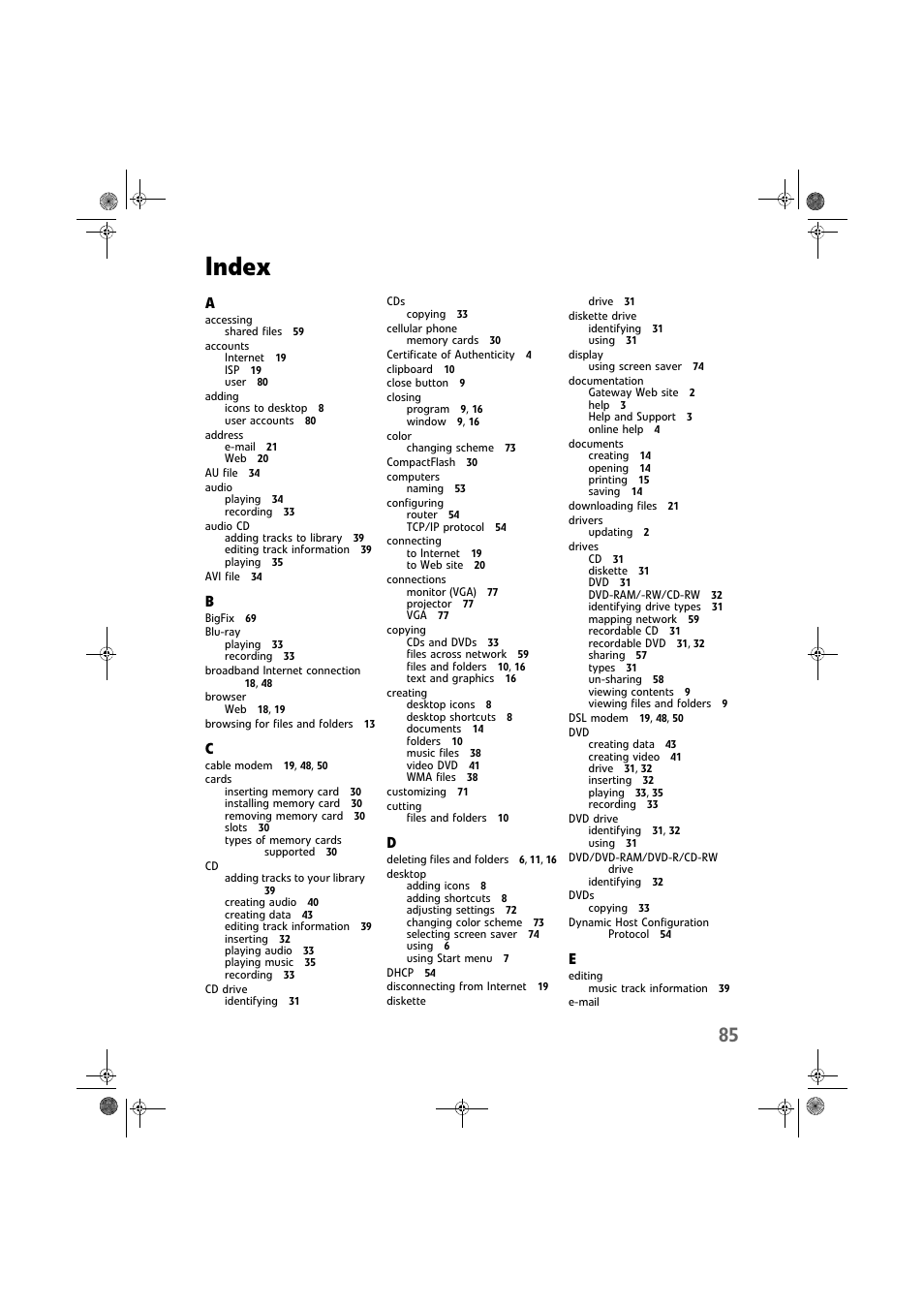 Index | Gateway DX430X User Manual | Page 91 / 96