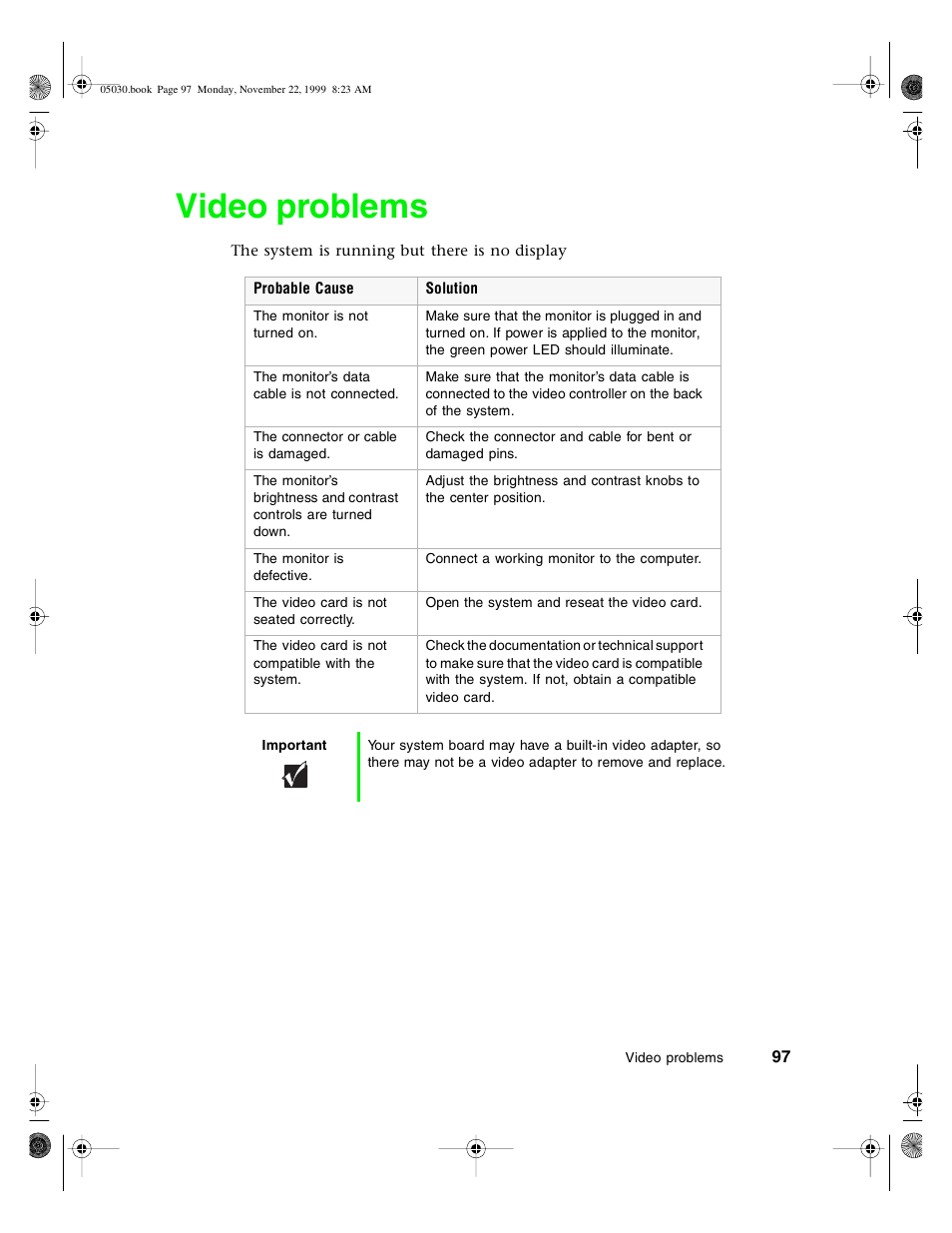 Video problems | Gateway E-5400 User Manual | Page 104 / 130