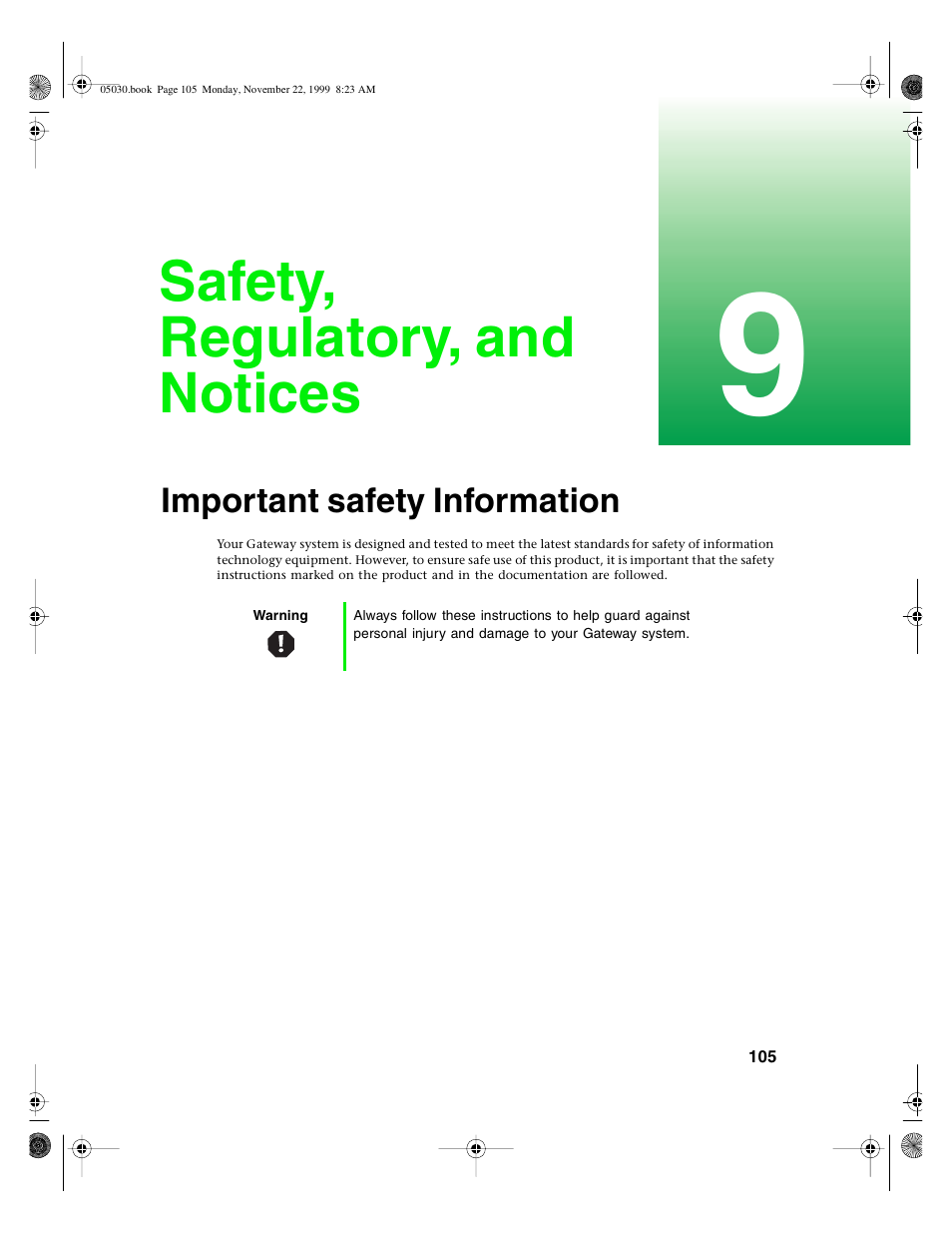 Safety, regulatory, and notices, Important safety information | Gateway E-5400 User Manual | Page 112 / 130