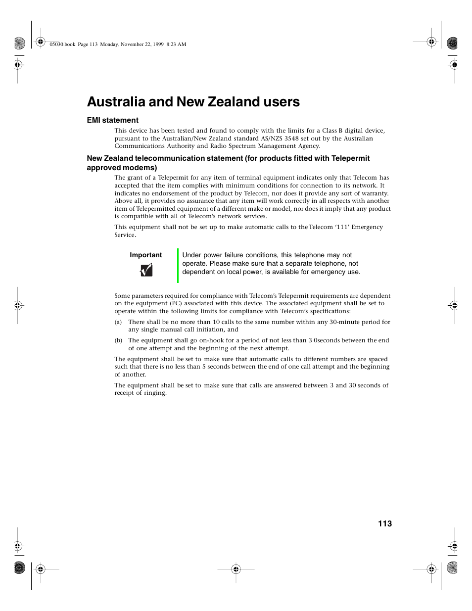 Australia and new zealand users, Emi statement | Gateway E-5400 User Manual | Page 120 / 130