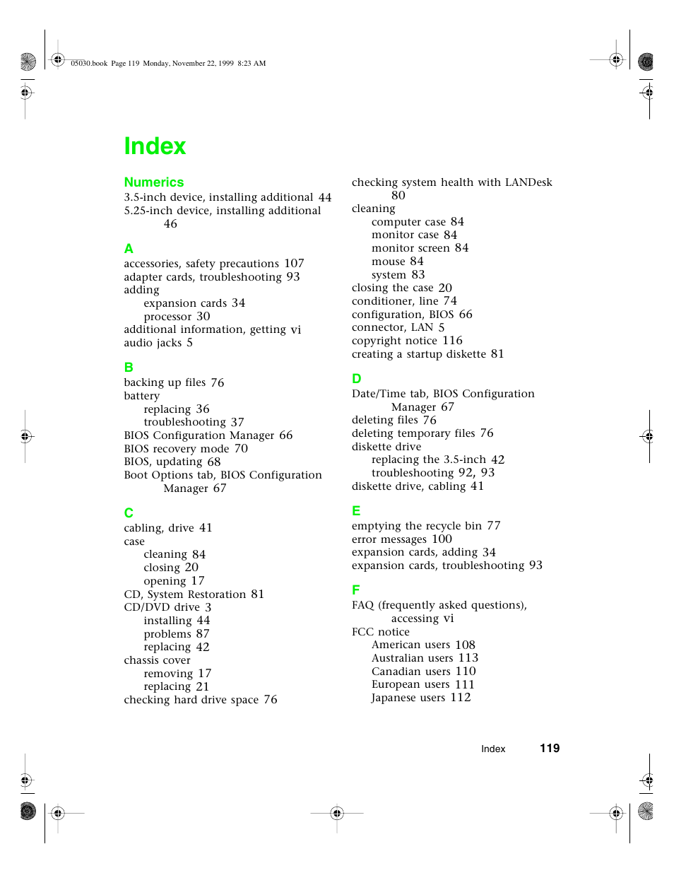 Index | Gateway E-5400 User Manual | Page 126 / 130