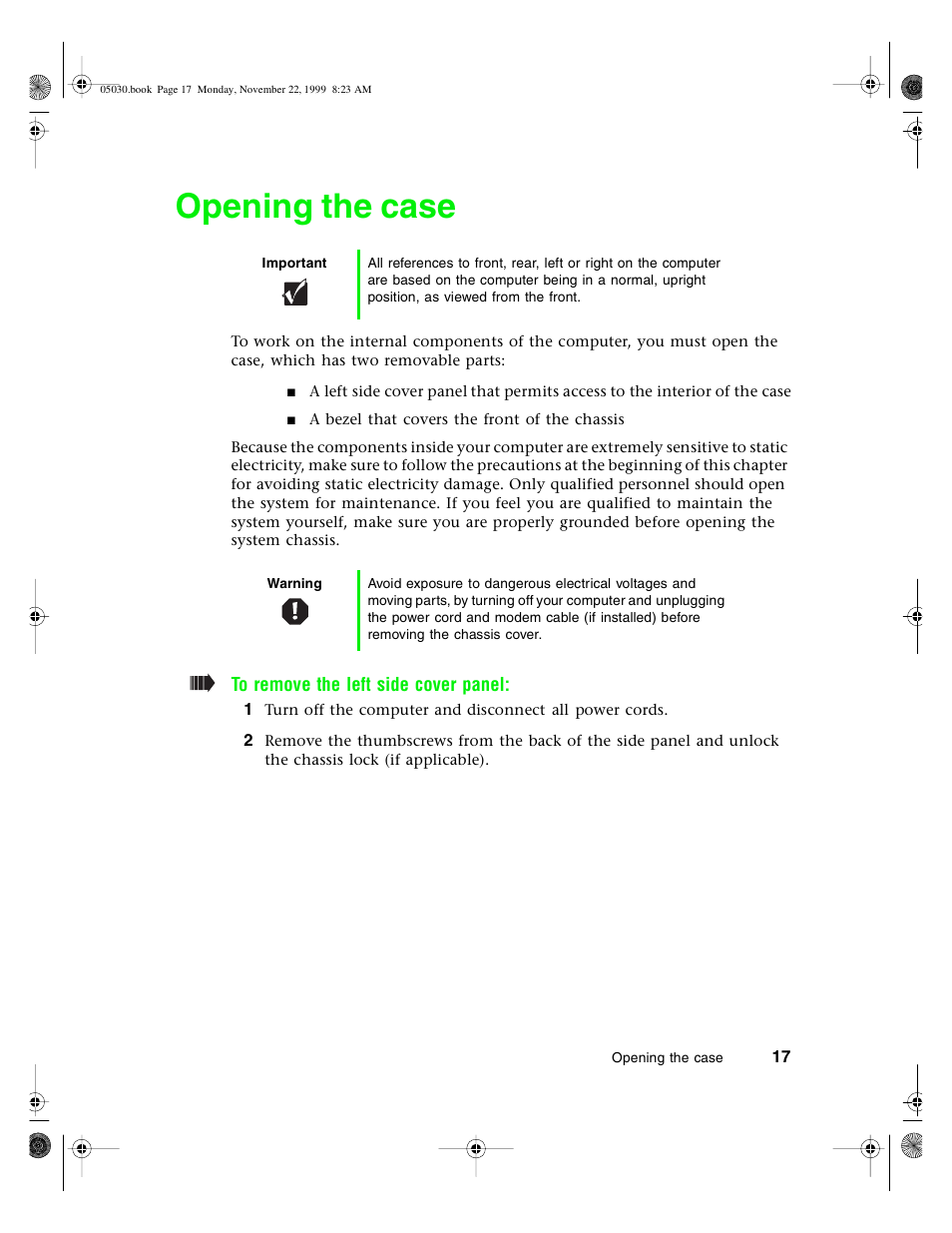 Opening the case | Gateway E-5400 User Manual | Page 24 / 130