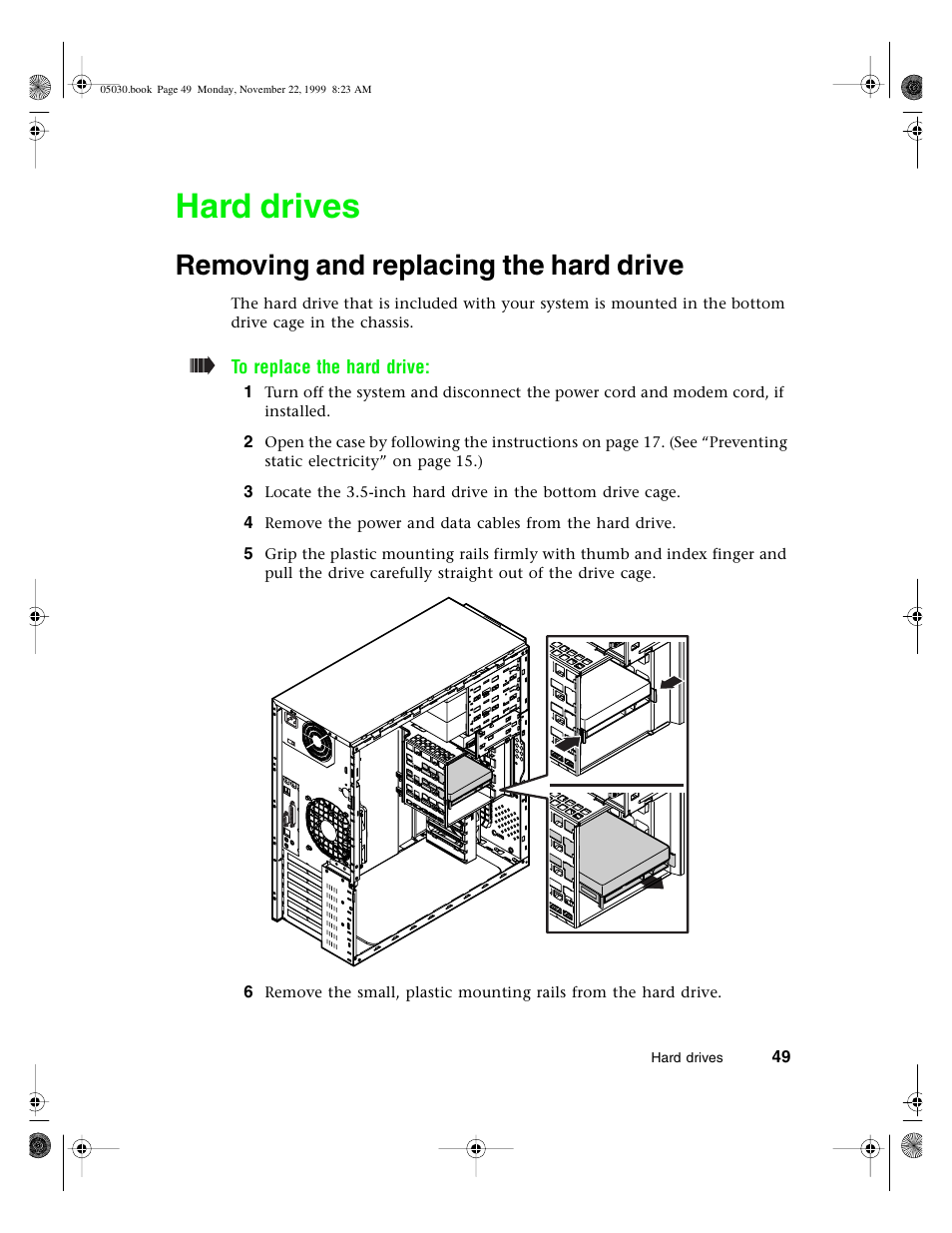 Hard drives, Removing and replacing the hard drive | Gateway E-5400 User Manual | Page 56 / 130