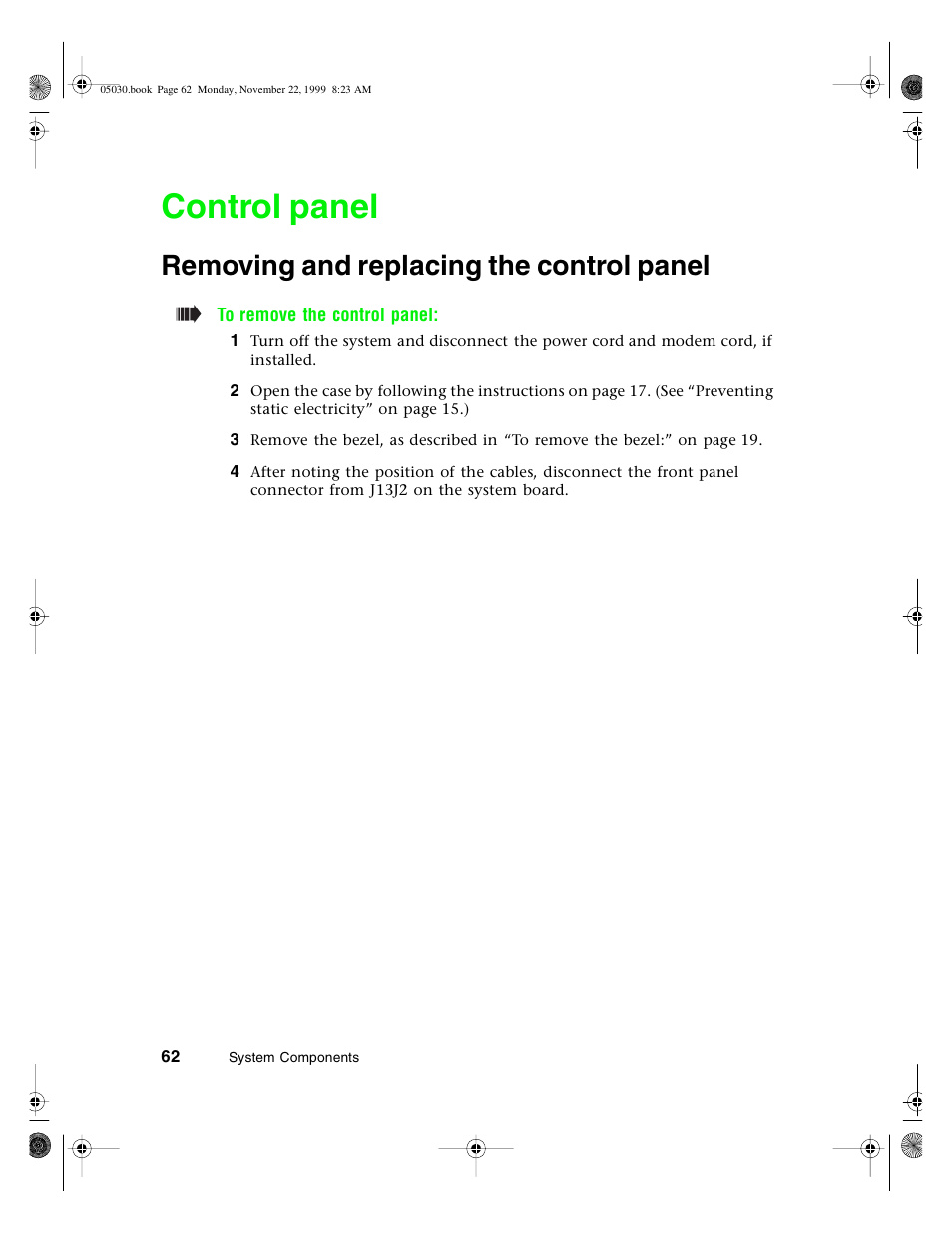 Control panel, Removing and replacing the control panel | Gateway E-5400 User Manual | Page 69 / 130