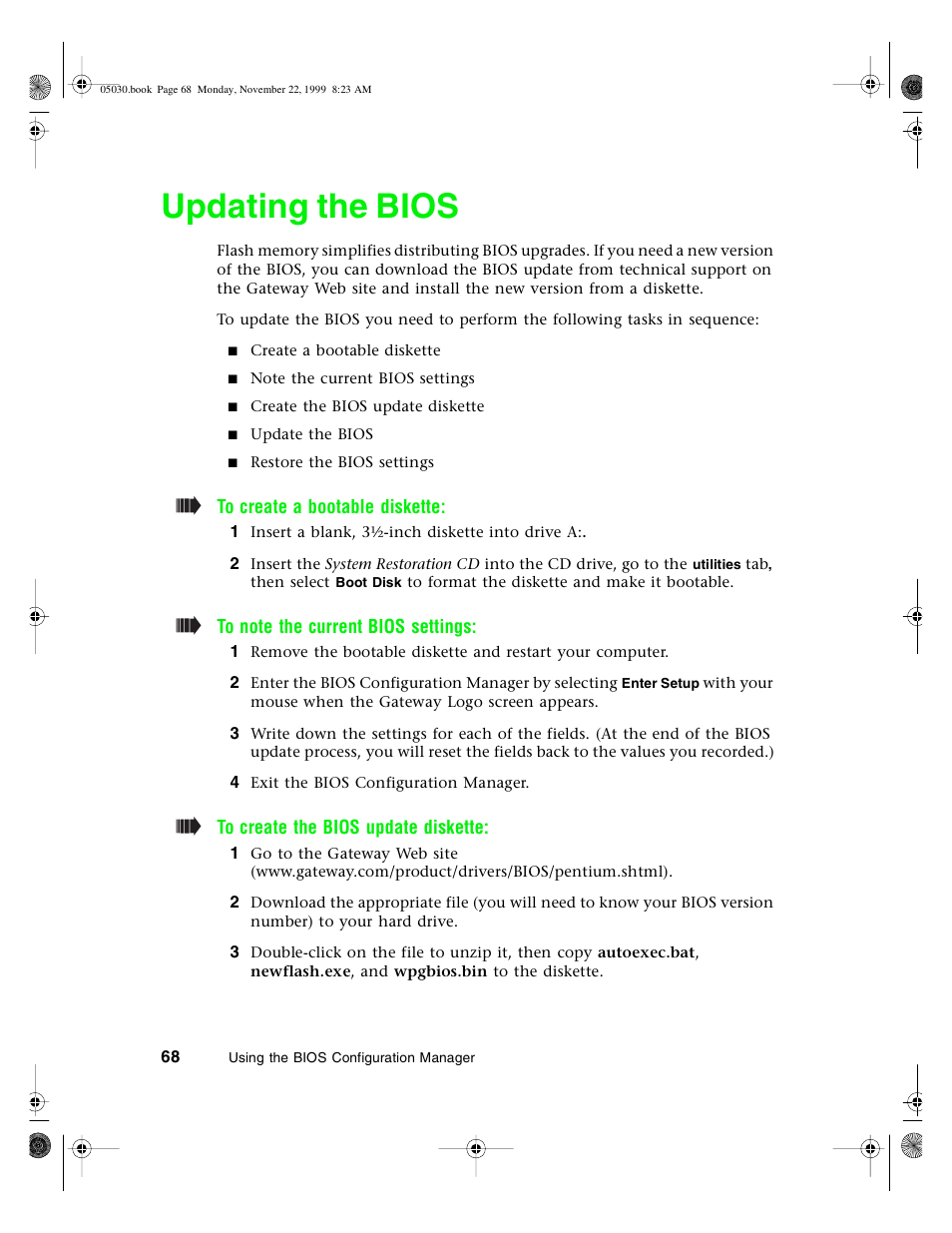 Updating the bios | Gateway E-5400 User Manual | Page 75 / 130