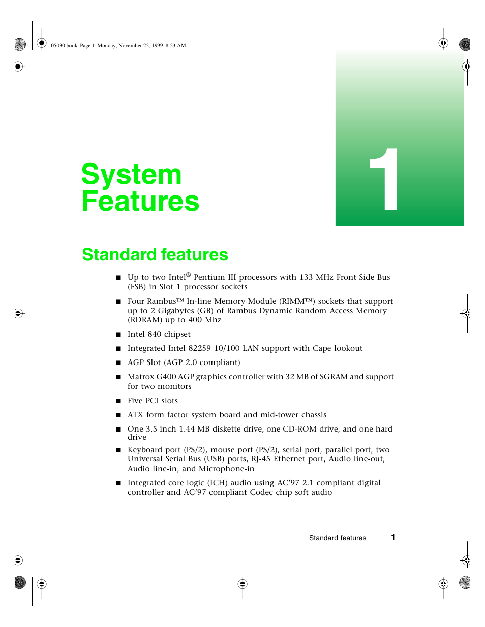 System features, Standard features | Gateway E-5400 User Manual | Page 8 / 130