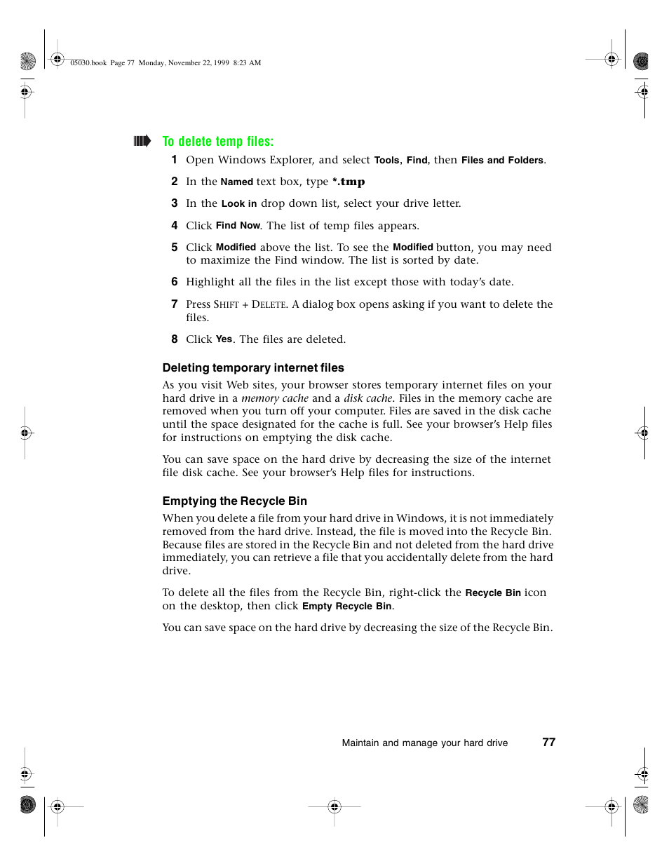 Deleting temporary internet files, Emptying the recycle bin | Gateway E-5400 User Manual | Page 84 / 130