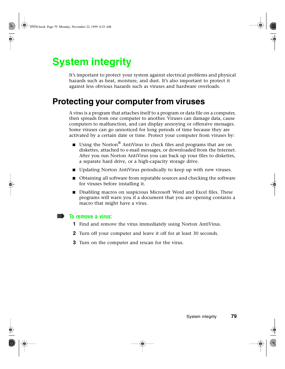 System integrity, Protecting your computer from viruses | Gateway E-5400 User Manual | Page 86 / 130