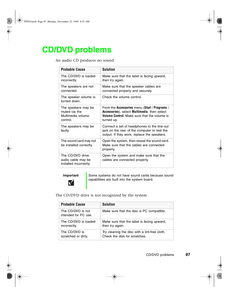 Cd/dvd problems | Gateway E-5400 User Manual | Page 94 / 130