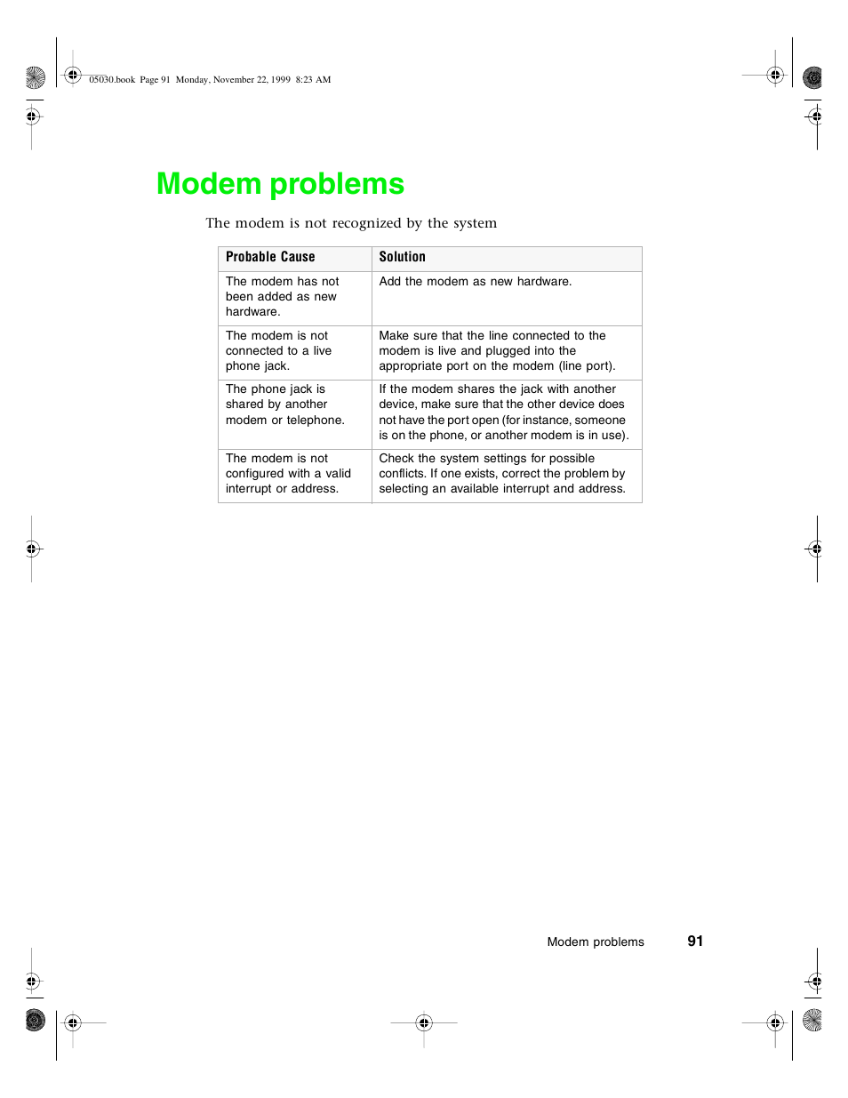 Modem problems | Gateway E-5400 User Manual | Page 98 / 130
